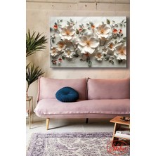Şehzat Design Tekli Yatay Dekoratif Kanvas Tablo Salon Yatak Odası Kafe Ofis 3D Beyaz Çiçekler Illüstrasyon