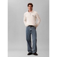 Calvin Klein Jeans Beyaz Erkek Sweatshirt LV04RG280GYAS cl Ls 350TERRY Mcro