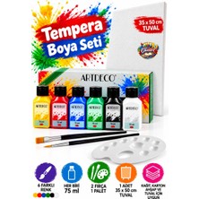Glanart 35X50 Tuval ve 6X75 ml Tempera Guaj Boya Seti (Fırça ve Paletli Set ) Artdeco