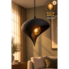OZNIVA Beton Görünümlü Tekli Sarkıt Avize Siyah Asimetrik Damla Modern Bohem E27 G95 Rustik LED Ampul Hediyeli