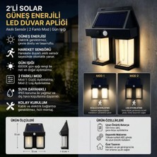 Neva Prime 2&amp;#39;li Solar Güneş Enerjili LED Duvar Apliği, Hareket Sensörlü, Şarjlı, Kablosuz Dış