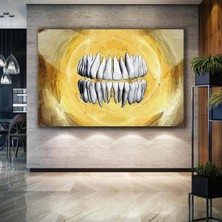Şehzat Design Diş Polikiliniği Dekor Ağız Sağlığı Dental Beyaz Dişler Kare Kanvas Tablo