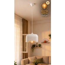 OZNIVA Beton Görünümlü Beyaz Tekli Kare Sarkıt Avize Modern Bohem Salon Mutfak G95 Rustik LED Ampul Hediyeli