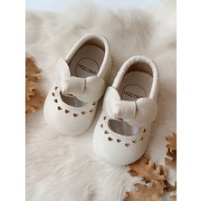 Alice Kurdeleli Ekru Hakiki Deri Bebek Makosen Patik