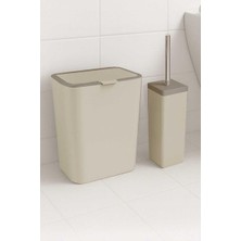 altabi Flip 2li Banyo Seti Çöp Kovası Tuvalet Fırçası Bej Renk 6 Litre