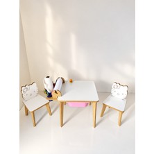 Asrimo Çocuk Aktivite Çalışma Masası –Tek Hazne –Çift Hello Kitty Figür Sandalyeli + Çok Fonksiyonlu Rulo Aparatı Hediyeli