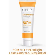Sinoz SPF 50+ Leke Karşıtı Yüksek Koruyucu Yüz Güneş Kremi Tüm Ciltler İçin 50 ml
