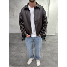 Difransel Jeans Çift Yön Fermuarlı Bomber Kahve Deri Ceket