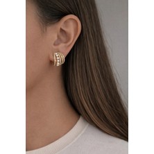 Owentis Çelik Gold Çoklu Görünümlü Işıltılı ve Incili Tasarım Ivory Küpe -Kararma Yapmaz- Altın