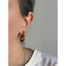 Owentis Çelik Gold Basic Orta Boy Bold Halka Küpe -Kararma Yapmaz- Altın