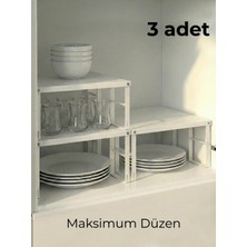 Organizers 3'lü Metal Mutfak Dolabı Düzenleyici Seti - Tabak ve Bardak Saklama Rafı