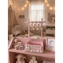 Nilsa Kişiye Özel Yenidoğan Kız Bebek Hediye Sepeti Pembe Boyalı Kasa 3D Bebek Yıldız / Teyze Sepeti / Hala Sepeti / Kırk Uçurma / 40 Uçurma / Babyshower