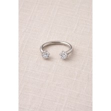 Owentis 316L Cerrahi Çelik Silver Iki Ucu Zirkon Taşlı 8mm Çap Piercing 1 Adet -Kararma Yapmaz- Gümüş