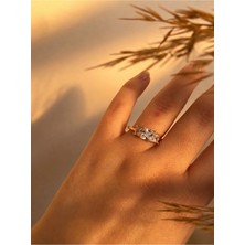 Owentis Çelik Rose Gold Pırlanta Kesim Üç Taş Shining Yüzük Çap 21 mm -Ölçü Son Görseldedir- Rose Gold