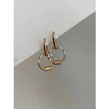 Owentis Çelik Rose Gold Taşlı Daire Sallantılı Vlasii Küpe -Kararma Yapmaz- Gold