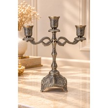 Rasha Collection 3 Kollu Eskitme Gold Şamdan – Işlemeli Dekoratif Masa Üstü Mumluk