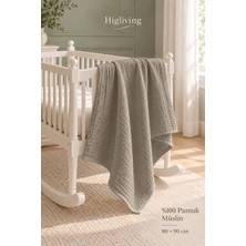 Higliving Çift Katlı %100 Organik Pamuk Bebek Yenidoğan Çok Amaçlı Müslin Örtü & Battaniye 80X90 cm