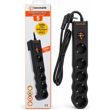Siyah Tuncmatik Powersurge 5’li Akım Korumalı Priz 1,5 Metre – 1050 Joule, 8000A, Çocuk Korumalı