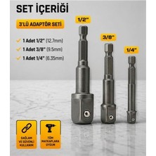 Trendhane Bits Lokma Adaptörü Seti 3’lü (1/2” - 3/8” - 1/4”) – Profesyonel Dönüştürücü Uç Seti