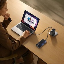 Str Store CH-8640 Freego Pro 67W Gan Usb-C Şarj Adaptörü, Akıllı LED Güç Ekranı, 2 x 80 cm Geri Çekilebilir Ledli Usb-C Kablo ve Ek Usb-C Port, Siyah