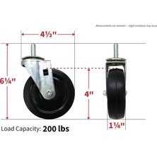 Str Store Donanım 9023 4-Inç Yumuşak Kauçuk Döndürülebilir Vorbau Bir Büyücü, 1/2 Ön Yapı Çap, 200-LB Taşıma Kapasitesi