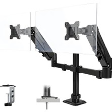 Str Store 17–32 Inç Amortisörlü Çiftli Pivot Monitör Kolu, Gazlı Yaylı, 2–9 Kg, Çift Montaj Seçeneği Sıkıştırma ve Vidalama, 360° Döner, Vesa Uyumlu Stant, M02, Siyah