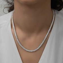 Aya Diamond Gümüş 6 mm Beyaz Taşlı Su Yolu Kadın Kolye