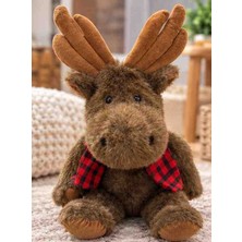 Toys Sevimli Kahverengi Peluş Geyik Kırmızı Ekose Atkılı Hediyelik Oyuncak 40 cm