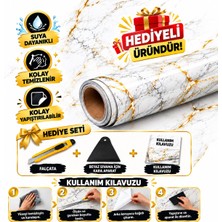 Niks Home Kendinden Yapışkanlı Beyaz Mermer Desenli Mutfak Banyo Tezgah Duvar ve Masa Kaplama.