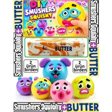 Oyuncak Sahili Smushers Squishy ve Butter Tereyağı 2 Ürün Birden Gülen Köpek Trend Sevimli Yüz Squishy Süpriz Viral 2li Oyuncak Set Smushers