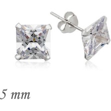Aya Diamond Gümüş Kare Tek Taş Zirkon Küpe - 5 mm