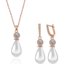 Aya Diamond Gümüş Rose Damla Inci Kadın Set