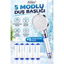Ahlez Filtreli 5 Modlu Beyaz Duş Başlığı Yüksek Basınçlı Su Arıtmalı, Klor ve Kireç Önleyici Özelliklerle