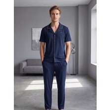 D's Damat Gömlek Yaka Pijama Takımı Lacivert