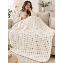 Neholia Alize Puffy Tek Battaniye 90X90 cm Yumuşak Pofidik Örgü Bebek Yetişkin Battaniyebeyaz