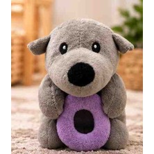 Toys Gri Peluş Köpek Mor Simitli Sevimli Yavru Köpek Oyuncak 12 cm