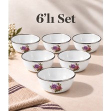 Qussine Emaye Çorba Kase Kahvaltılık Hoşaflık Çerezlik Kase Saklama 14 cm 6 Adet Mor Gül