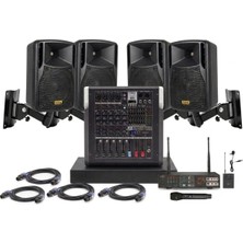 Gold Audio Okul Spor ve Konferans Salonu Ses Sistemi - Duvara Monte 4 Hoparlör & Profesyonel Mikserli Sahne Paketi