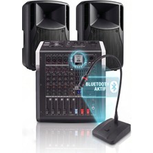 Gold Audio Okul Konferans ve Anons Ses Sistemi - Bluetooth Mikser, 2 Hoparlör ve Masa Mikrofonlu Komple Set