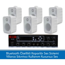 Stı Duvar Hoparlör Seti - 6 Adet Beyaz Hoparlör + 1 Adet Bluetooth Amfi Ev, Ofis, Mağaza Ses Sistemi