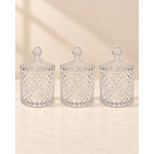 Rasha Collection 3'lü Kristal Cam Şekerlik Kapaklı Lokumluk Dekoratif Saklama Kabı
