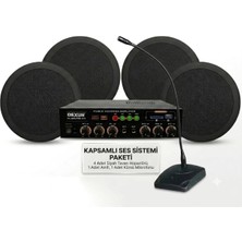 Cafe ve Ofisler Için Hazır Ses Paketi: 4'lü Tavan Hoparlör Mikrofon ve Bluetooth Amfi Seti