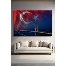 Şehzat Design Yatay Kanvas Duvar Tablosu Tekli Ofis Istanbul 15TEMMUZ Şehitler Köprüsü Boğaz Köprüsü Türk Bayrağı