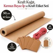 Roco Paper Co. Kraft Rulo Ambalaj Kağıdı, Kırmızı Beyaz Ip ve Etiket Seti, Hediye ve Paketleme Seti