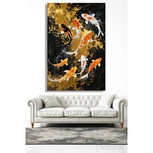 Şehzat Design Dikey Kanvas Duvar Tablosu Tekli Salon Mutfak Yatak Odası Ofis Japon Koi Balığı Sürüsü Feng Shui