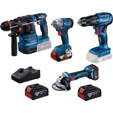 Bosch Dörtlü Set Gsb 185-LI + Gws 18V-8 + Gbh 18V-22 + Gds 18V-350 4X4.0AH
