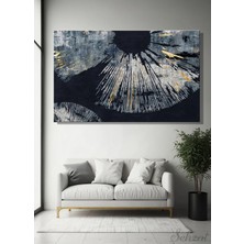 Şehzat Design Kanvas Duvar Tablosu Yatay Tekli Salon Mutfak Yatak Odası Ofis Gri Siyah Altın Soyut