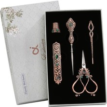 İğne İzi Antika Makas Kiti, Makas Seti Dikiş Nakış Seti Nakış Makası Metal Yüksük Iğne Geçirici Biz Kutulu Set