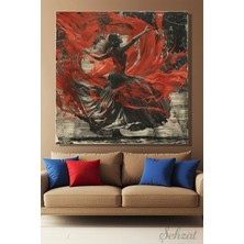 Şehzat Design Karetekli Kanvas Duvar Tablosu Modern Salon Ofis Danscı Kadın Soyut Kırmızı