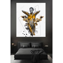 Şehzat Design Nü Kadın Altın Renk Vücut Soyut Çiçek Kare Tekli Kanvas Duvar Tablosu Salon Yatak Odası Ofis Cafe